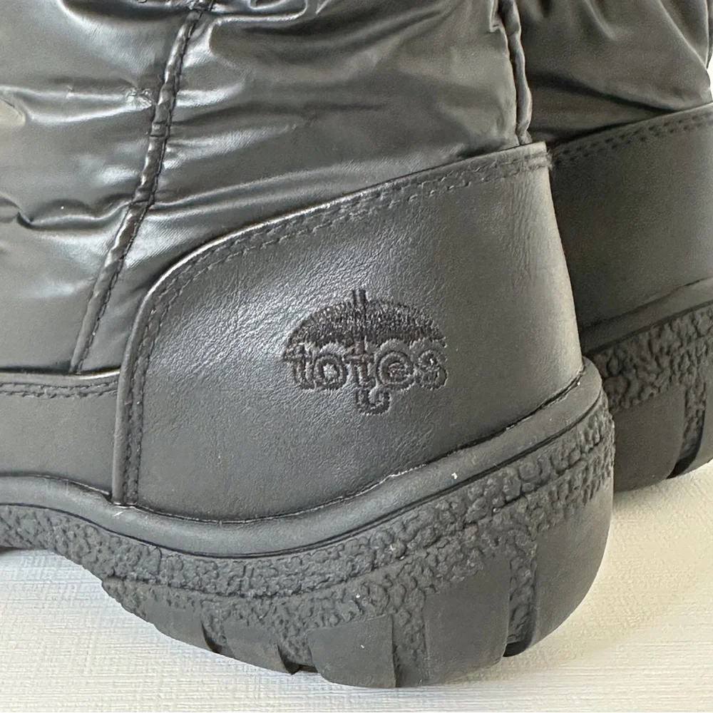 Totes black‎ winter snow boots w/ faux fur trim side zipper & buckle women’s 6